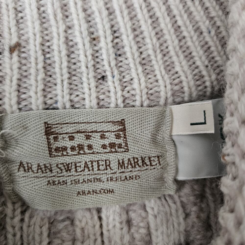 Aran Craft’s 100% Merino Wool Size L Unisex Cable Knit Full Zip Sweater Beige - Picture 4 of 7
